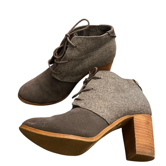 Toms Lunata‎ Grey Suede Block Heeled Lace-Up Booties 9.5 - Picture 8 of 8